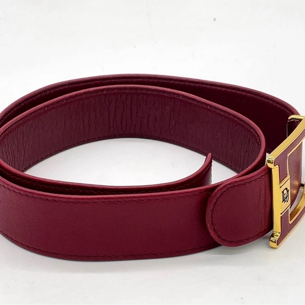 Auth Christian Dior Golden D Logo Buckle Burgundy Red Leather Belt - Picture 2 of 10